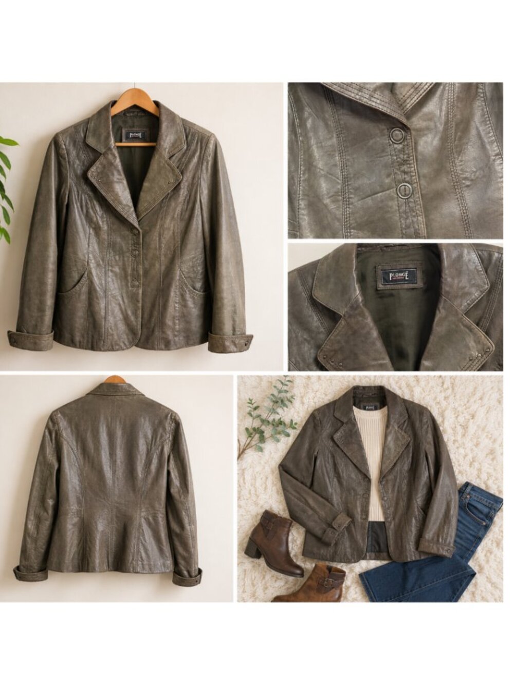 Distressed Brown Genuine Leather Jacket Vintage Moto Boho Women Medium by Plongé